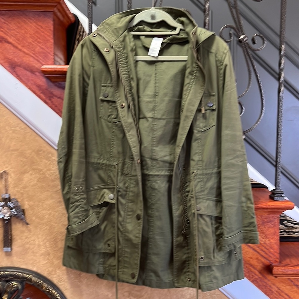 Women’s Army Green Lightweight Drawstring Waist Anorak Utility Hooded Jacket